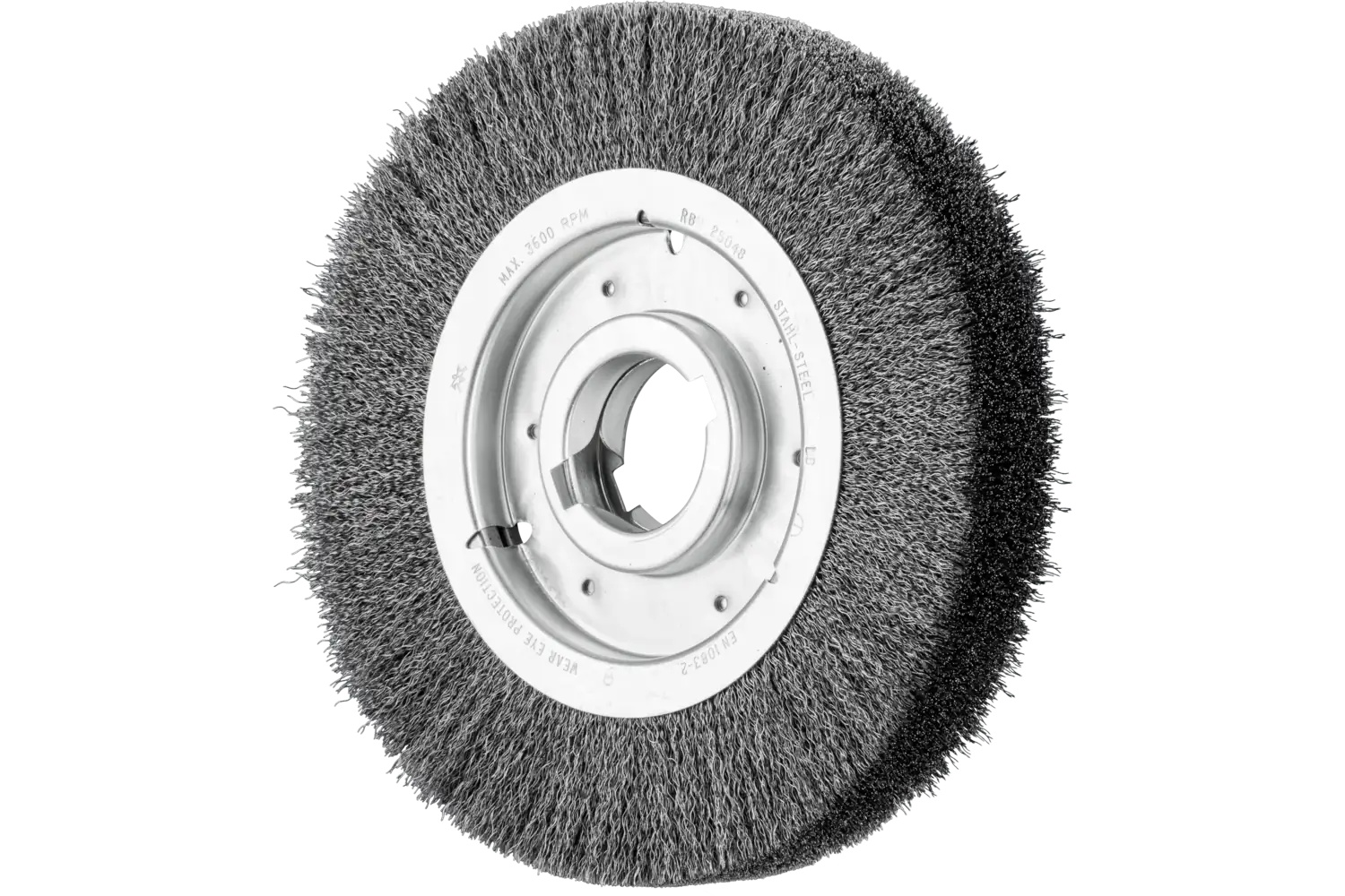 Picture of Pferd Crimped Wire Wheel Brush 10" Dia Wide Face .012 Carbon Steel 2" Keyed Arbor
